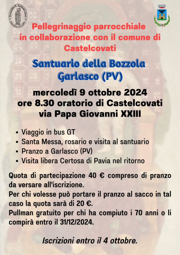 PELLEGRINAGGIO OTTOBRE 2024 - Unità Pastorale Santa Maria delle Nuvole