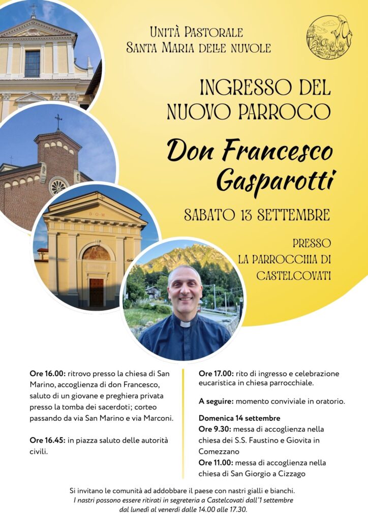 locandina ingresso parroco - Unità Pastorale Santa Maria delle Nuvole